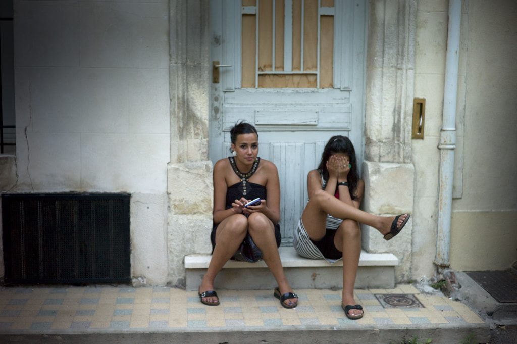 Girls on doorstep